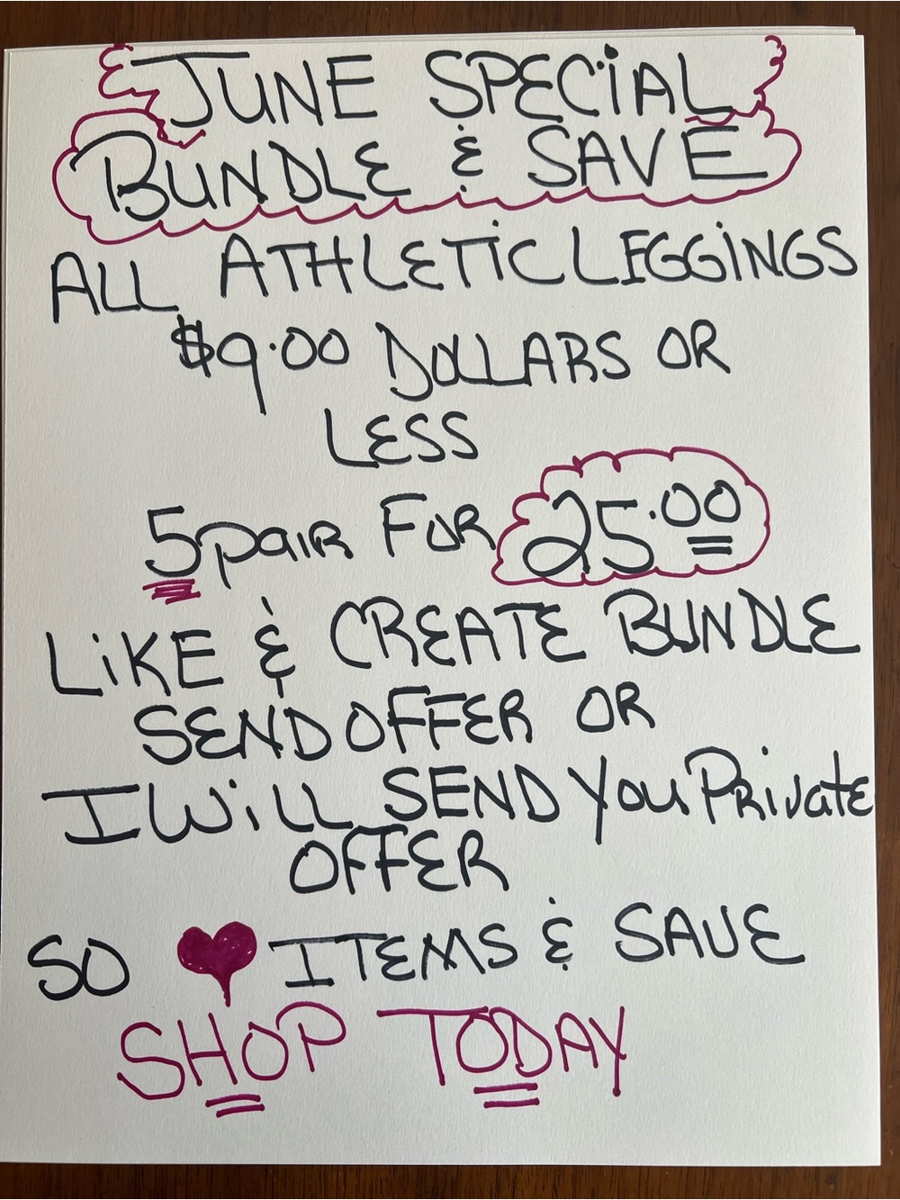 Handwritten Promotional Sign - Athletic Leggings June Special